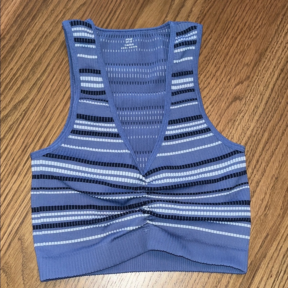 Aerie Striped Blue and Black Knit Crop Top